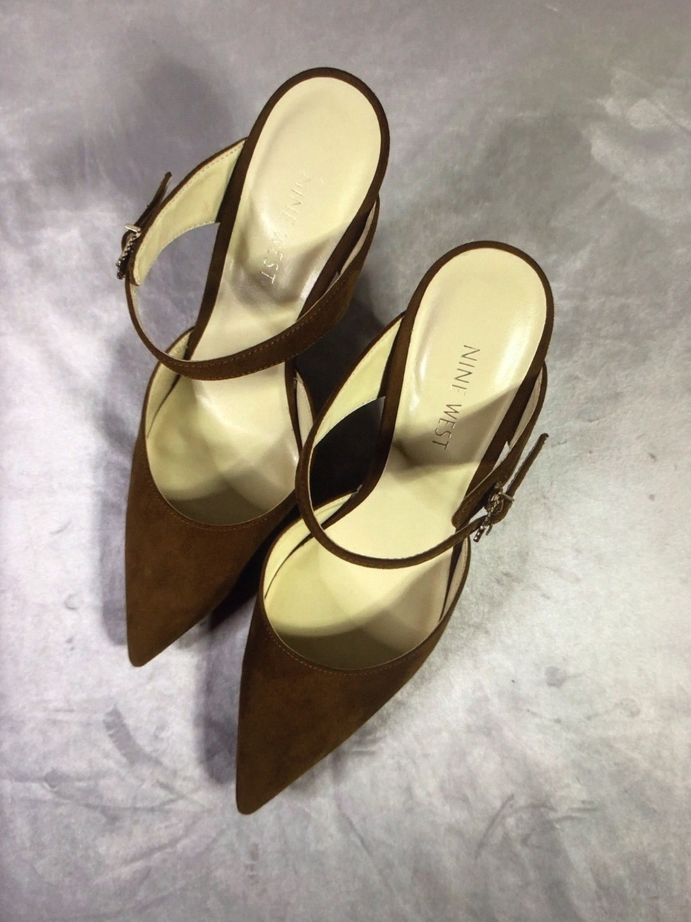 Nine West Tan Suede Pointed-Toe Slingback Heels
